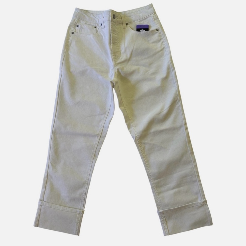 FRYE High-Rise STRETCH CROP JEANS Cuffed Ivory Denim Size 4/27